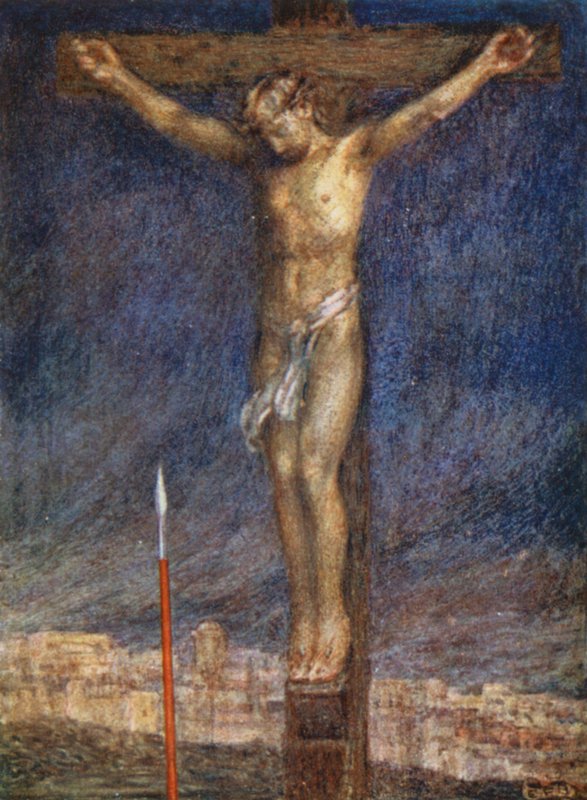 El Triunfo del Rey, "Está terminado" (litografía en color) de Eleanor Fortescue Brickdale