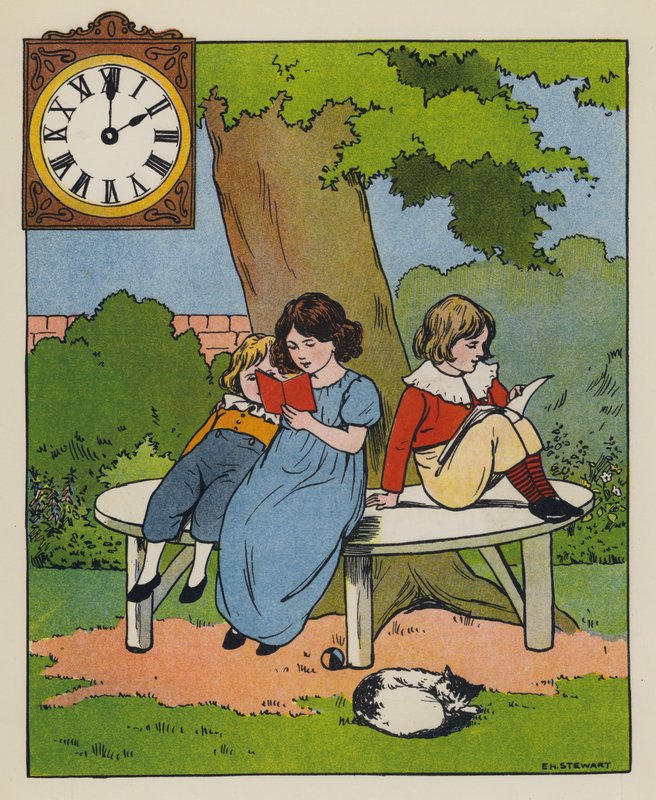Tiempo de lectura (litografía a color) de Elise H. Stewart