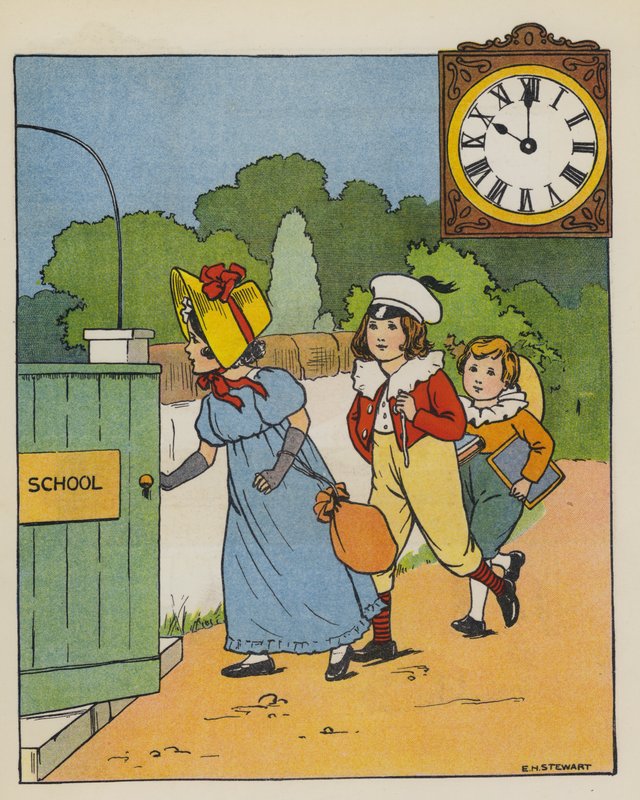 Tiempo de escuela (litografía en color) de Elise H. Stewart