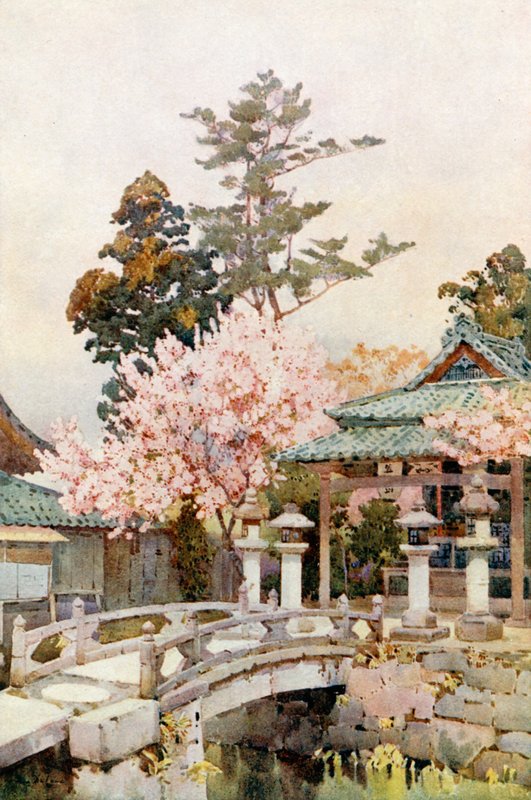 Un santuario en Kyomidzu (litografía en color) de Ella Du Cane
