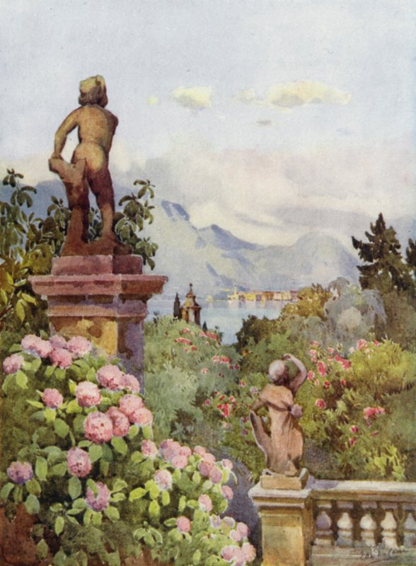 Hortensias, Isola Bella, Lago Mayor (litografía en color) de Ella Du Cane