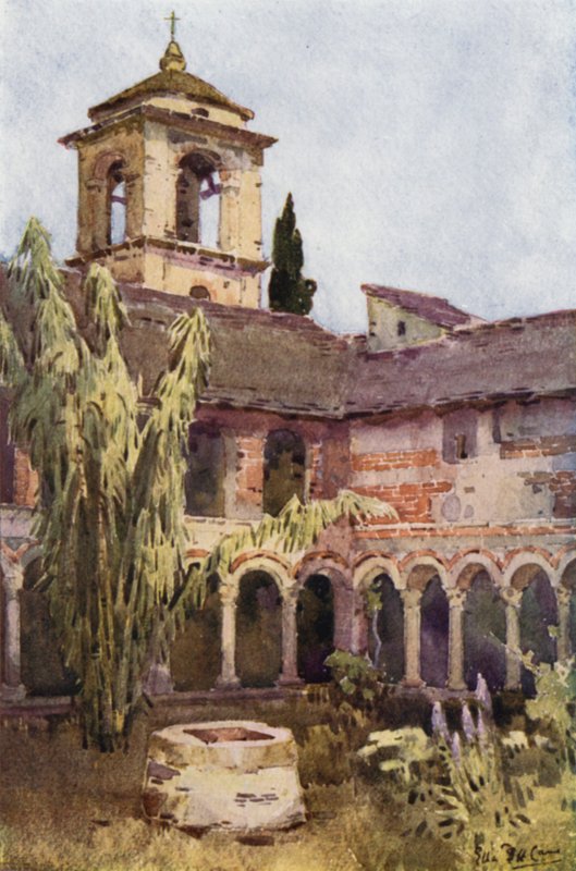 El Claustro de Piona, Lago de Como (litografía en color) de Ella Du Cane