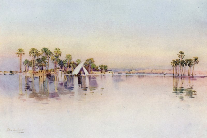 La Ciudadela desde el terreno inundado en la base de las Pirámides (litografía en color) de Ella Du Cane