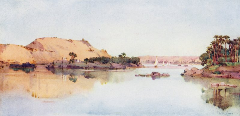 La isla del sirdar y la tumba del jeque árabe de Elefantina (litografía en color) de Ella Du Cane