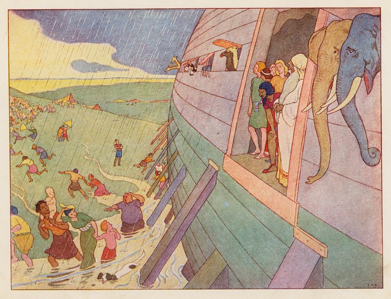Arca de Noé: La lluvia (litografía en color) de Elmer Boyd Smith