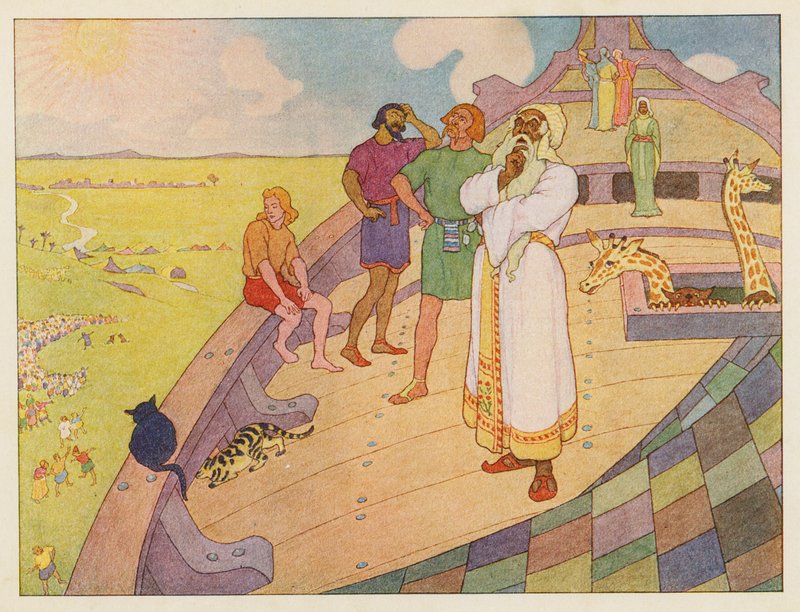 Arca de Noé: Esperando la lluvia (litografía en color) de Elmer Boyd Smith