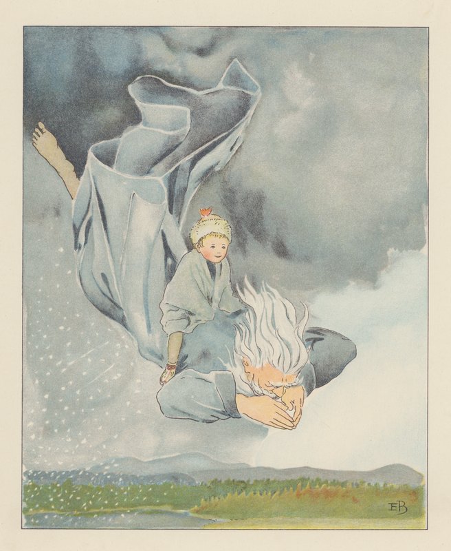 Ilustración para Blondchen in Bluten (litografía en color) de Elsa Beskow