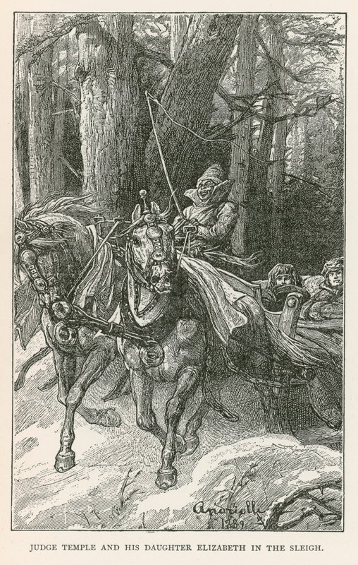 El juez Temple y su hija Elizabeth en el trineo (grabado) de Elviro Michael Andriolli
