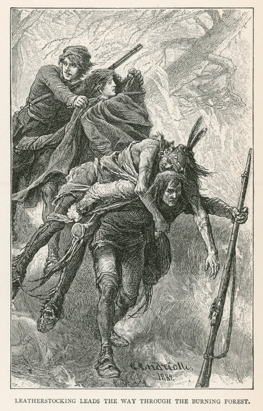 Leatherstocking Leads the Way through the Burning Forest (grabado) de Elviro Michael Andriolli