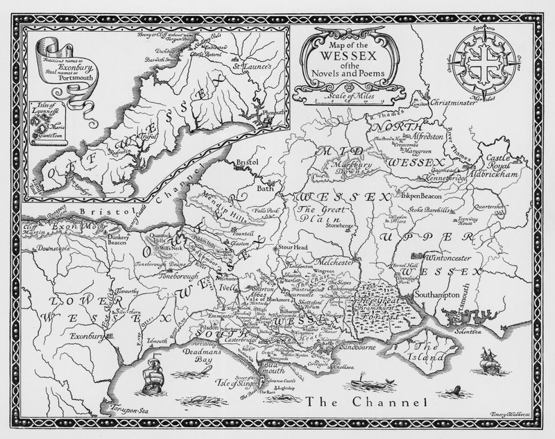 Mapa del Wessex de las Novelas y Poemas de Thomas Hardy de Emery Walker