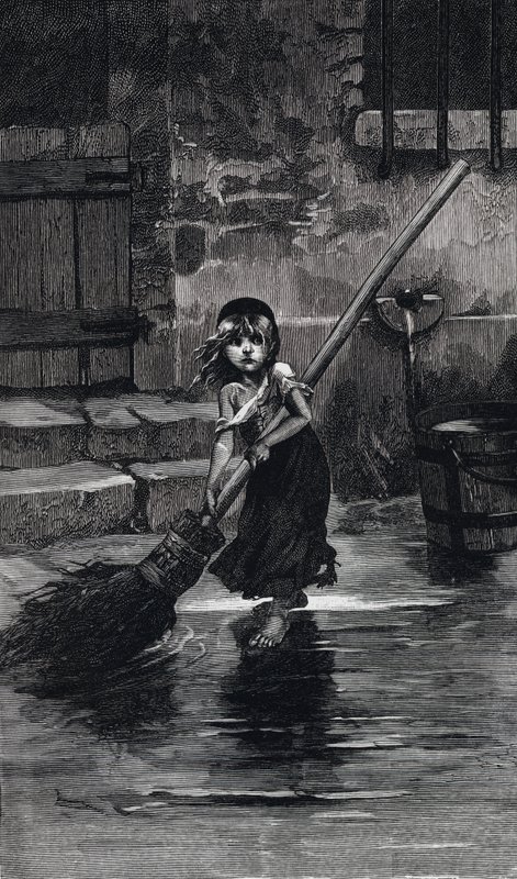 Escena de Los Miserables, de Victor Hugo: Cosette barriendo de Emile Antoine (after) Bayard