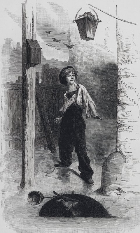 Escena de Los Miserables, de Victor Hugo: Gavroche de Emile Antoine (after) Bayard
