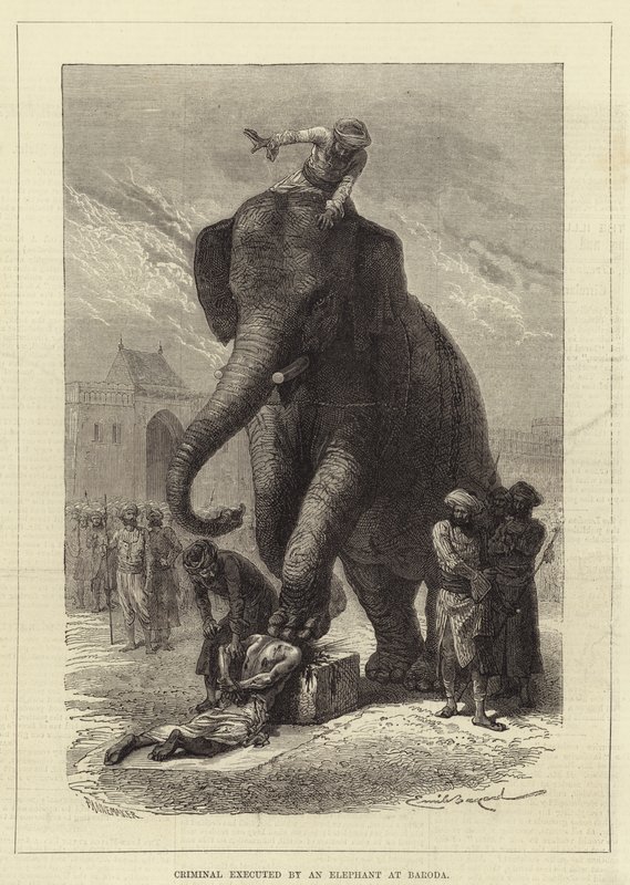 Criminal ejecutado por un elefante en Baroda de Emile Antoine Bayard