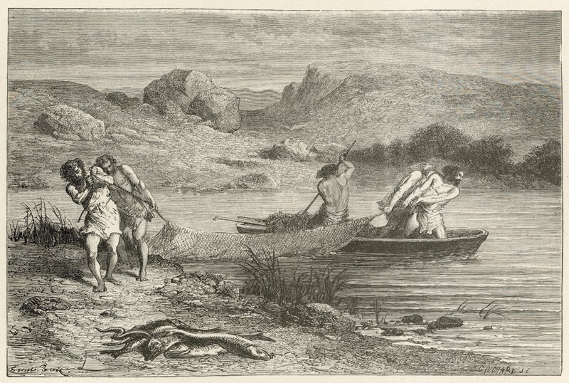 Pescadores en la época de la piedra pulida de Emile Antoine Bayard