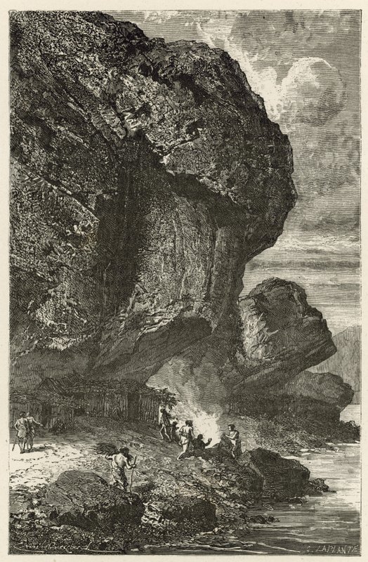 Vista del refugio bajo la roca de Bruniquel, habitación del hombre en la época del reno de Emile Antoine Bayard