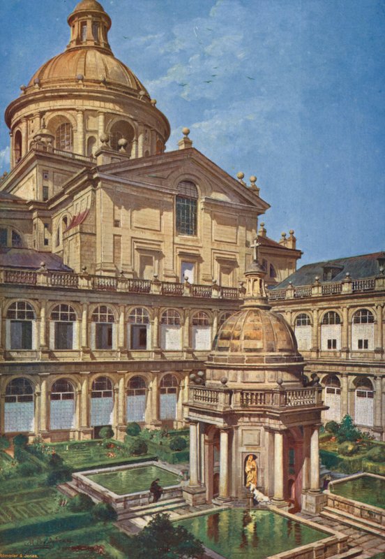 El Elscorial: Patio de Los Evangelistas (colour litho) de Emilio Poy Dalmau