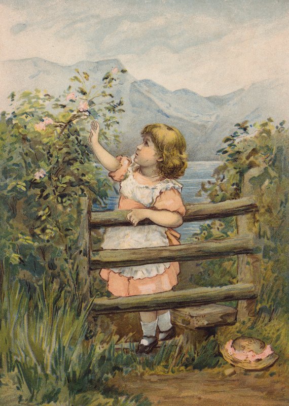 Niña cogiendo una flor (cromolito) de Emily Jane Harding Andrews