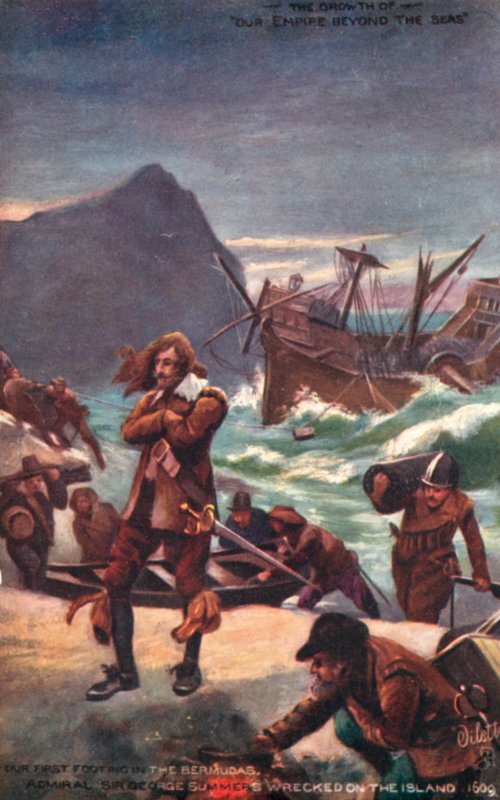 Almirante Sir George Summers naufragado en las Bermudas, 1609 de English School