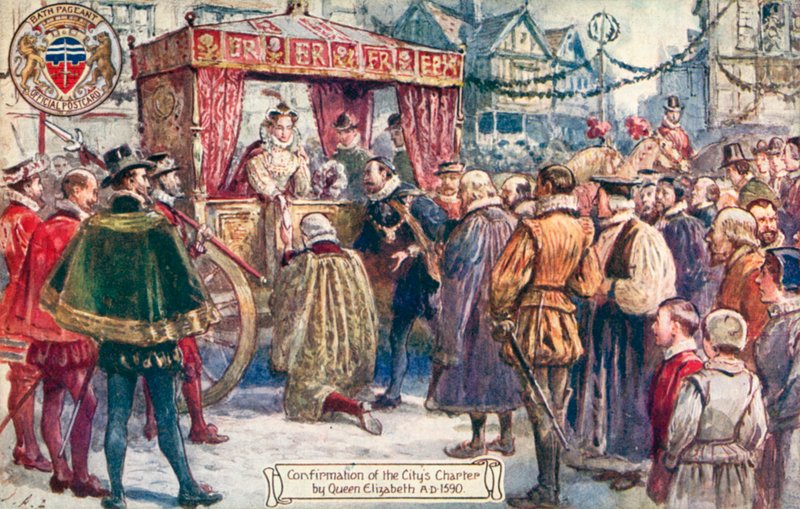 Desfile de Bath, Confirmación de la Carta de la Ciudad por la Reina Isabel I, AD 1590 de English School