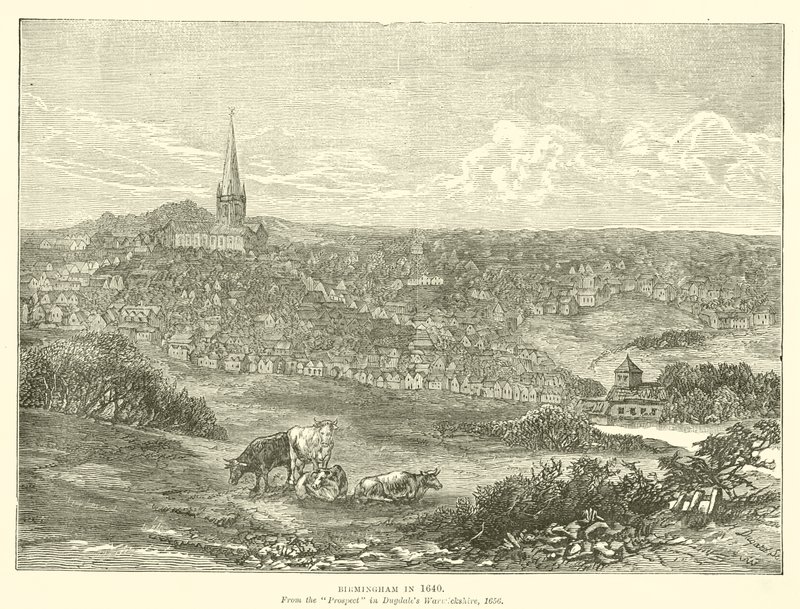 Birmingham en 1640, del Prospecto en Warwickshire de Dugdale, 1656 de English School
