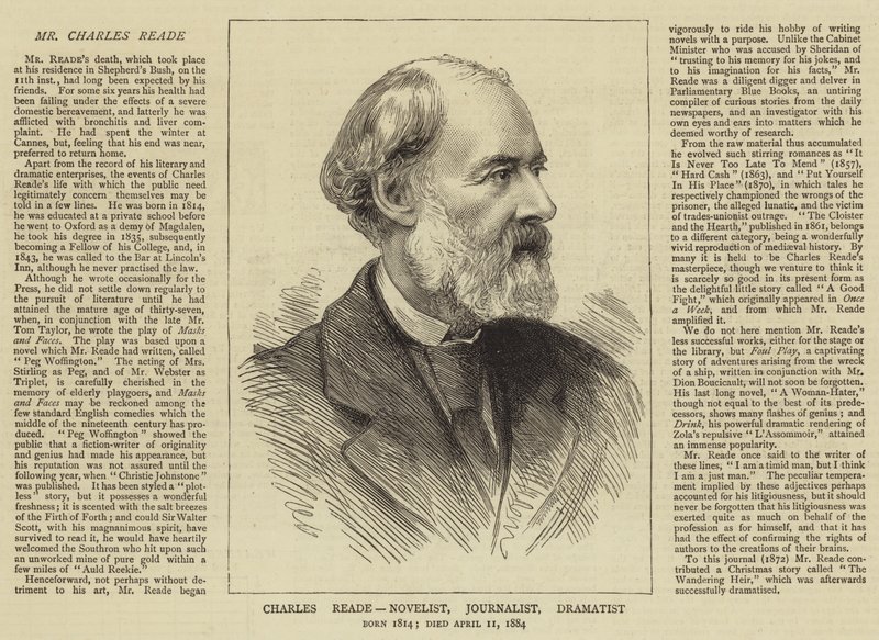 Charles Reade, novelista, periodista, dramaturgo de English School