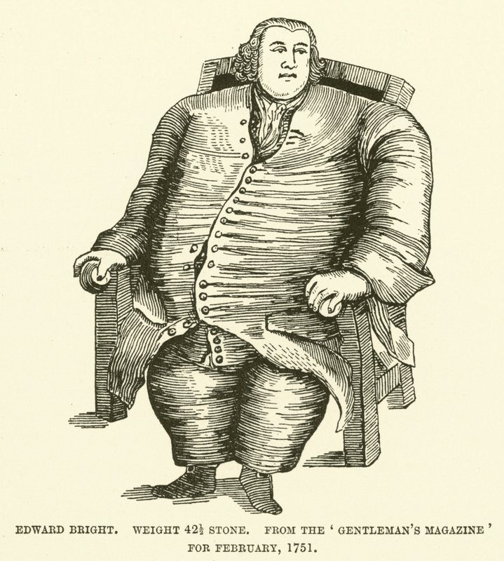 Edward Bright, peso 42 1/2 piedras, de la Revista de Caballeros de febrero, 1751 de English School