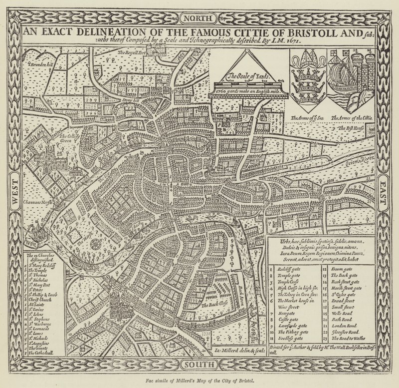 Facsímil del mapa de Millerd de la ciudad de Bristol de English School