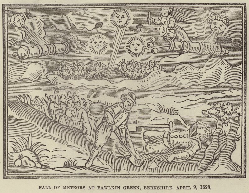 Caída de Meteoros en Bawlkin Green, Berkshire, 9 de abril de 1628 de English School