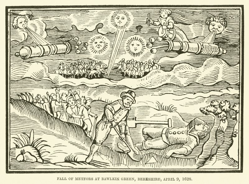Caída de meteoros en Bawlkin Green, Berkshire, 9 de abril de 1628 de English School