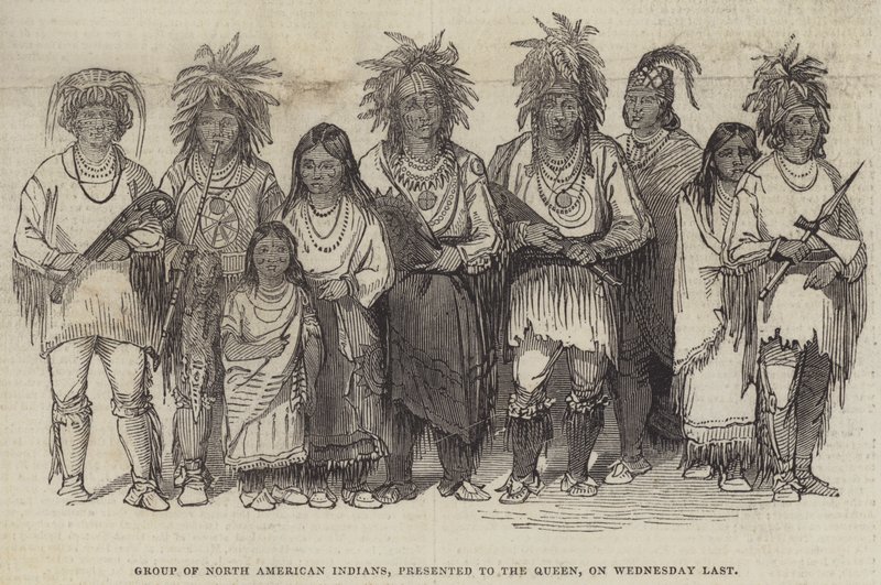 Grupo de indios norteamericanos, presentados a la Reina, el miércoles pasado de English School
