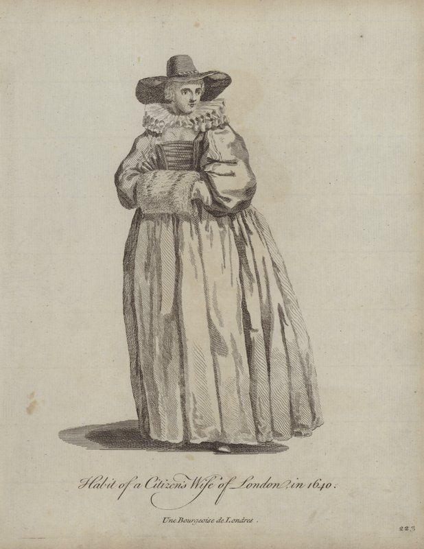 Hábito de la esposa de un ciudadano de Londres en 1640 de English School