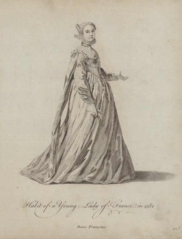 Hábito de una joven dama de Francia en 1581 de English School