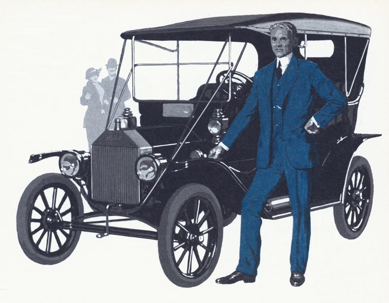 Henry Ford con el famoso Modelo T que hizo el nombre y la fortuna de Ford de English School