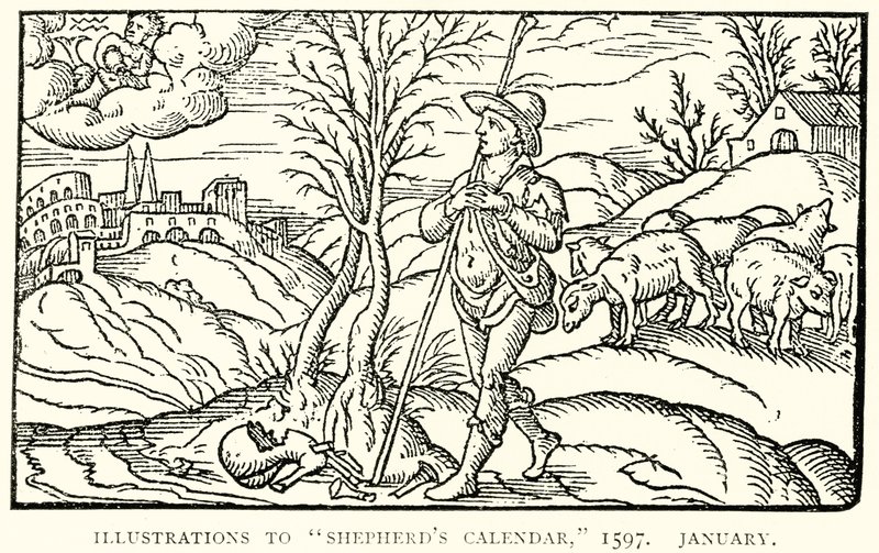 Ilustraciones del Calendario del Pastor, 1597. Enero de English School