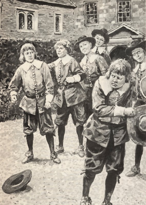 Isaac Newton (izquierda), justo después de vencer al matón de la escuela de English School