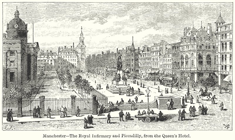 Manchester ? El Royal Infirmary y Piccadilly, desde el Queens Hotel de English School