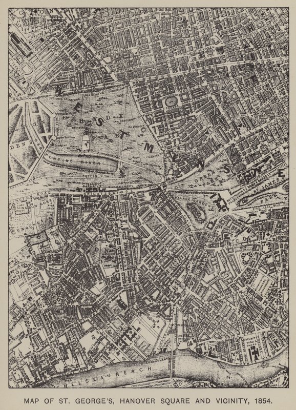 Mapa de St Georges, Hanover Square y alrededores, 1854 de English School