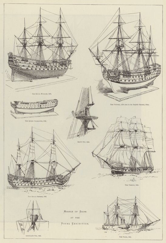 Modelos de barcos en la Exposición Naval de English School