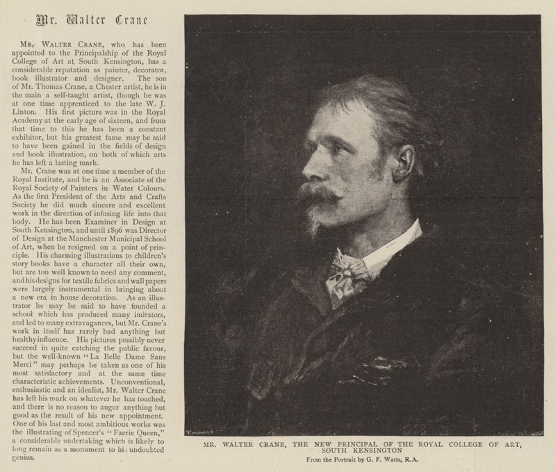 Sr. Walter Crane, el nuevo director del Royal College of Art, South Kensington de English School