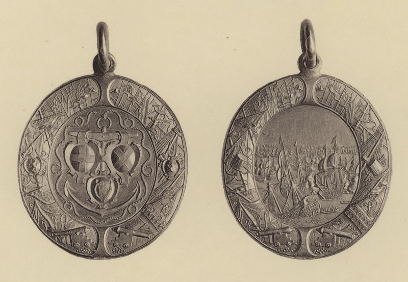 Anverso y reverso de la recompensa naval por las victorias del almirante Blake sobre los holandeses, 1652-3 de English School