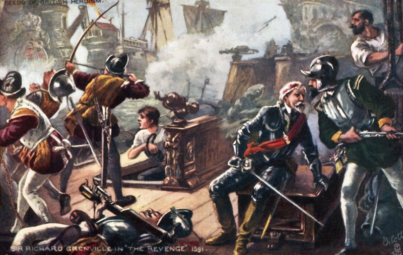 Sir Richard Grenville en el Revenge, Batalla de Flores, Azores de English School