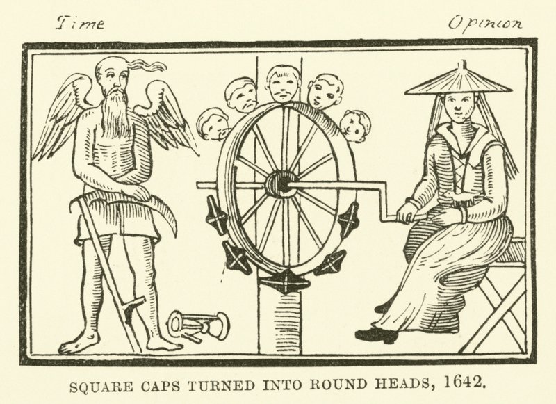 Gorras cuadradas convertidas en cabezas redondas, 1642 de English School