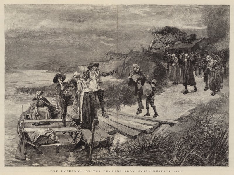 La expulsión de los cuáqueros de Massachusetts, 1660 de English School