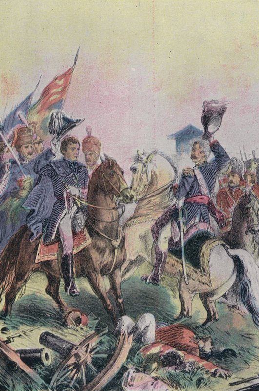 El encuentro del Duque de Wellington y el Mariscal de Campo Blucher después de la Batalla de Waterloo, 1815 de English School