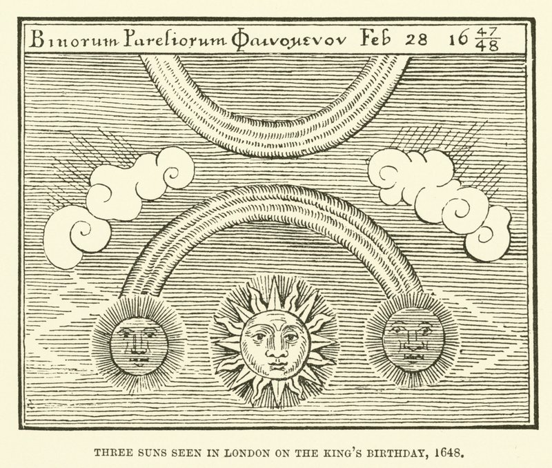 Tres soles vistos en Londres en el cumpleaños del rey, 1648 de English School