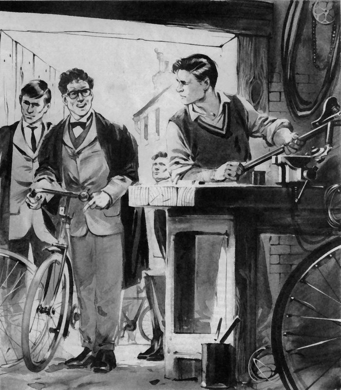 William Morris, el futuro Lord Nuffield, reparando bicicletas en Oxford de English School