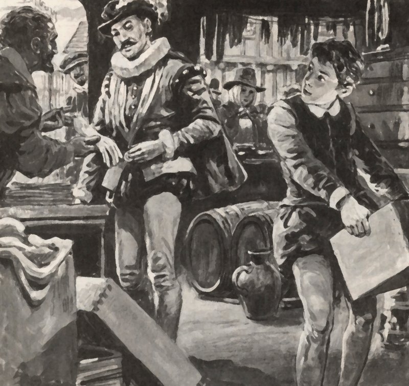 William Shakespeare de niño, ayudando a su padre en la tienda de English School