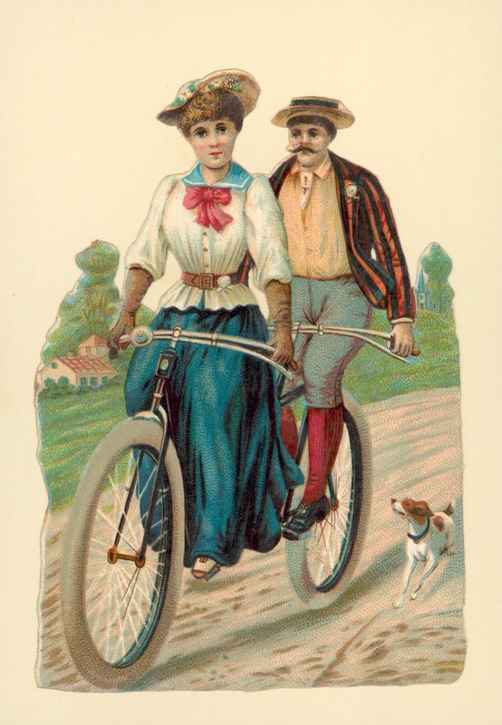 Mujer y hombre montando un tándem de English School