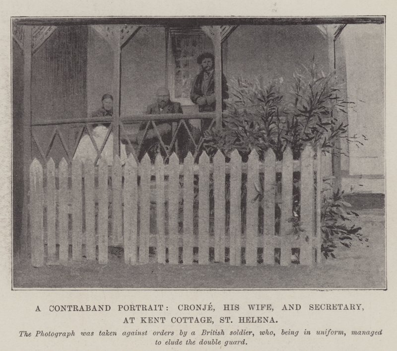 Un retrato de contrabando, Cronje, su esposa y secretario, en Kent Cottage, St Helena de English Photographer