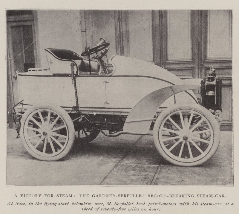 Una victoria para el vapor, el coche de vapor récord de Gardener-Serpollet de English Photographer